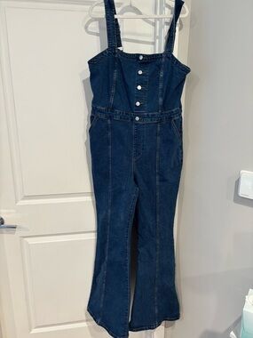 Ava & Viv Indigo Denim Button-Front Jumpsuit